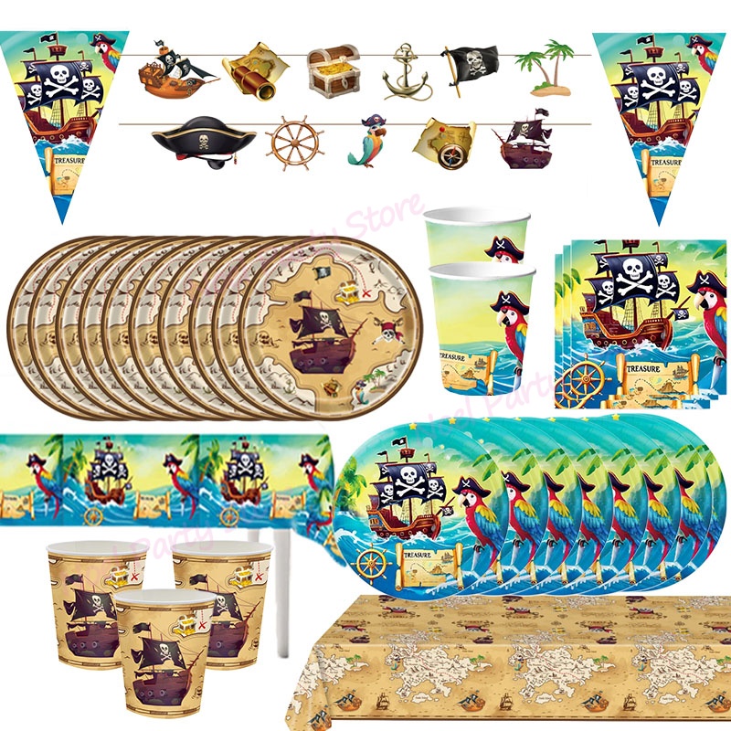 Wedding Day Supply Kit - Piraten-Themen Geburtstagsparty Dekorations-Set Tischgeschirr Schatzkarte Teller