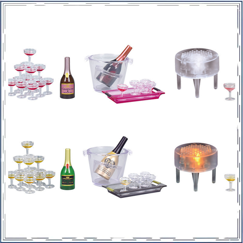 Champagne Tower Set - Gashapon Mini-Weinglas Champagner-Turm Ornament Glänzende Miniatur-Szenenrequisite