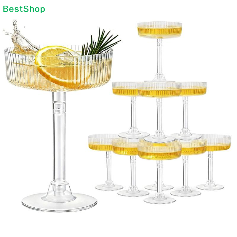 Champagne Tower Set - ☽ 10 Stück Martini-Gläser aus Kunststoff,