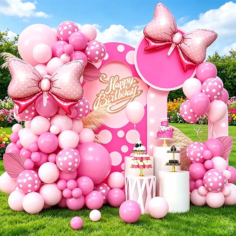 Wedding Day Supply Kit - 99-teiliges Rosa Schleifen-Minnie Folienballons Girlanden-Set für