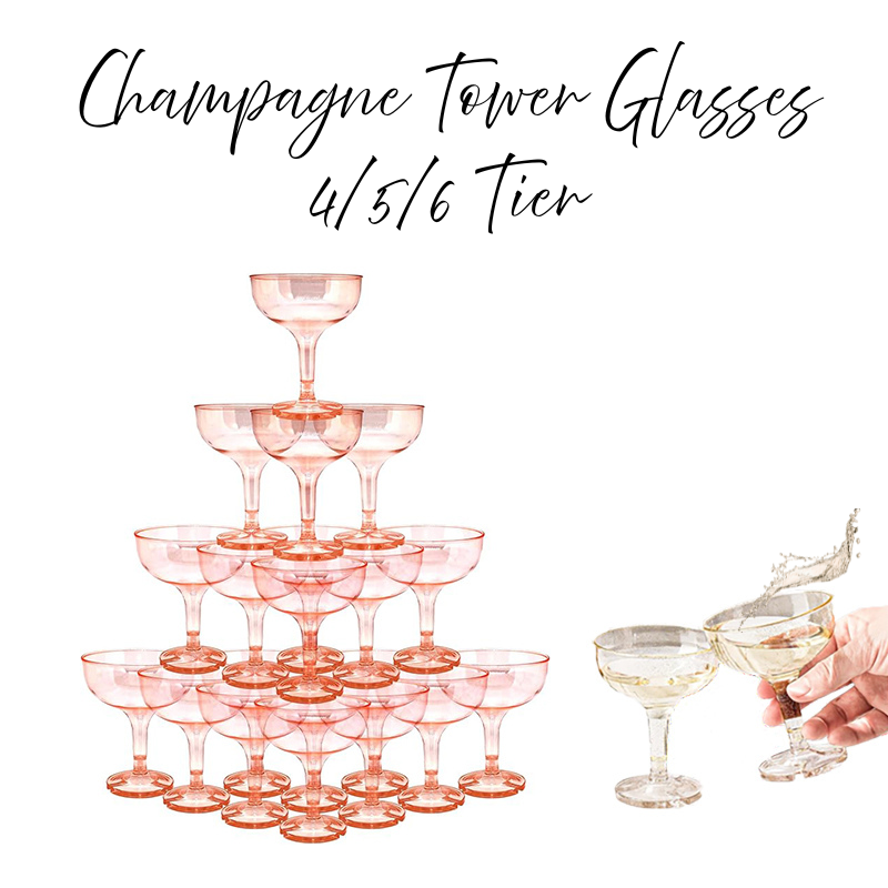 Champagne Tower Set - 4–6 Etagen Acryl-Champagnerturm-Gläser, Kunststoff-Coupé-Gläser, Martini-Gläser, Champagnerflöten