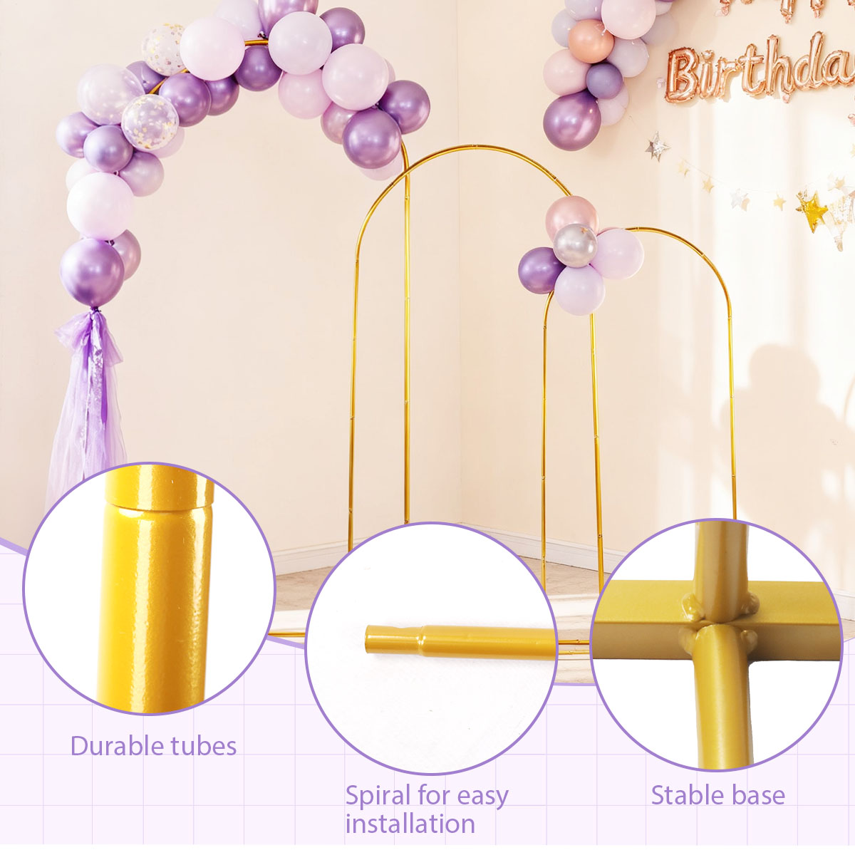 3er-Pack goldene Metallbogen-S – Wedding Support Bewertung und Preis