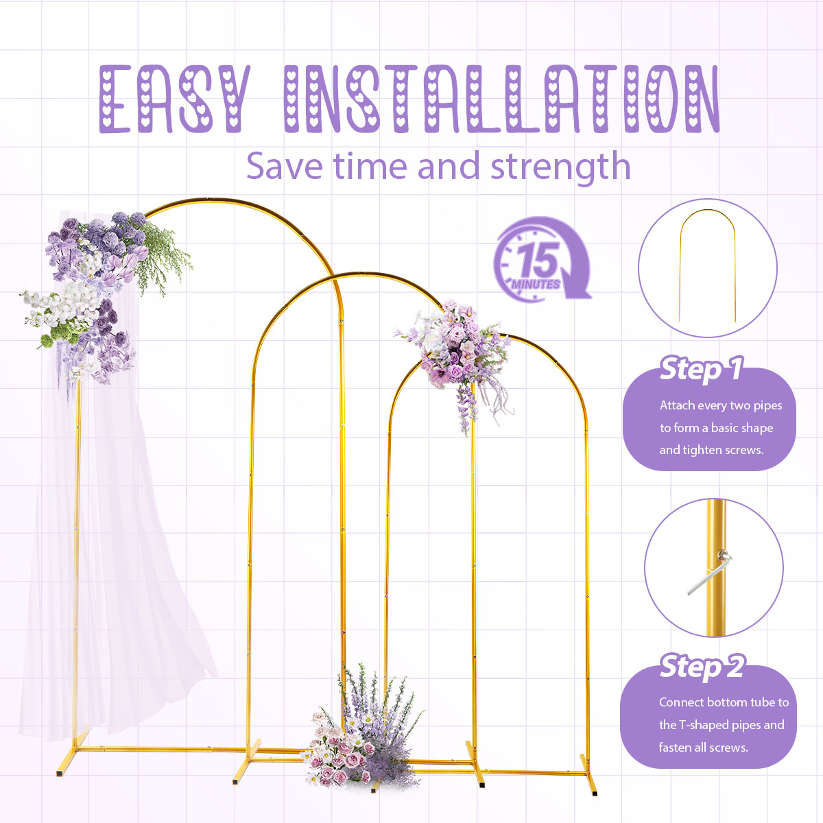 3er-Pack goldene Metallbogen-S – Wedding Support Bewertung und Preis